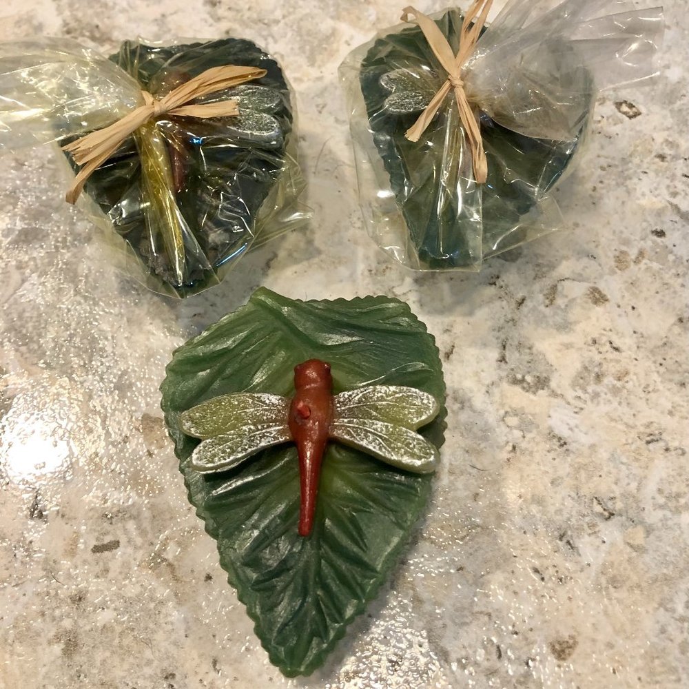 ILLUMINATIONS Floating Purple Green Dragonfly Leaf Candle New NWT Textured Lot 3